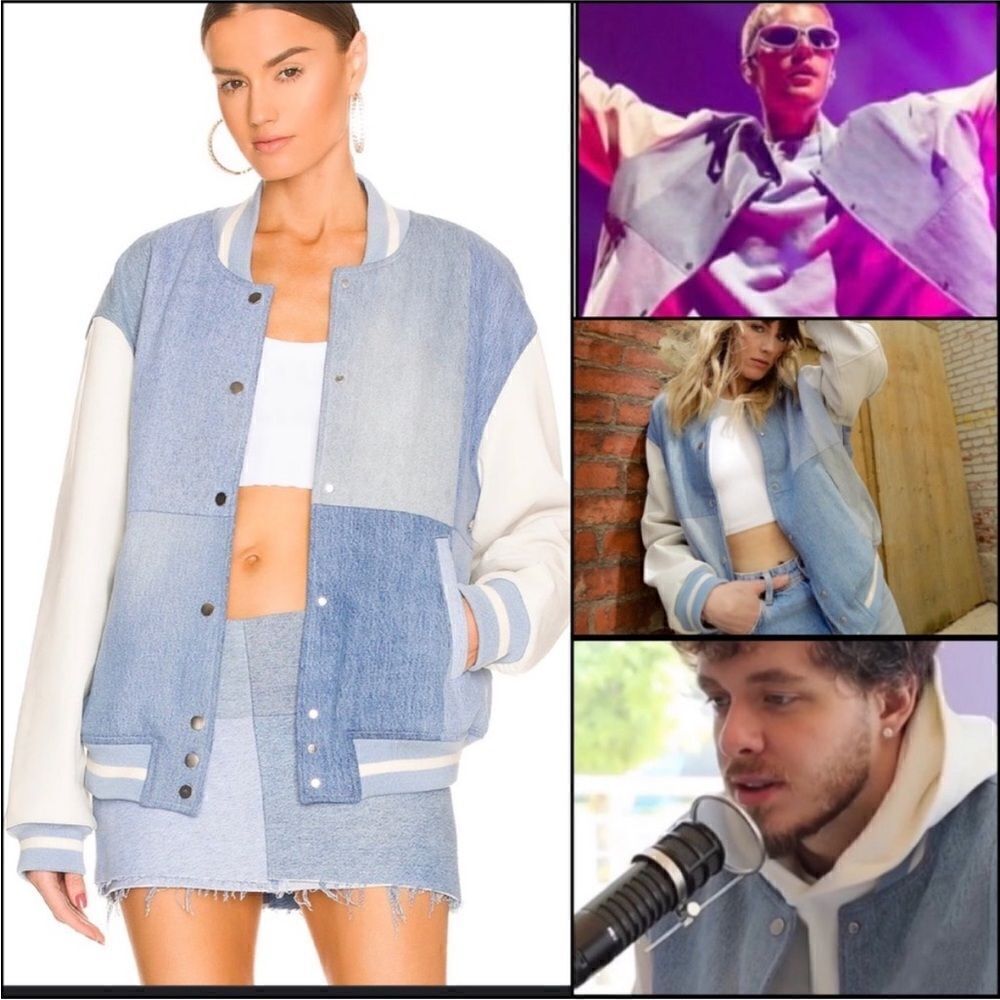 NWT EB DENIM UNISEX VARSITY BOMBER JACKET